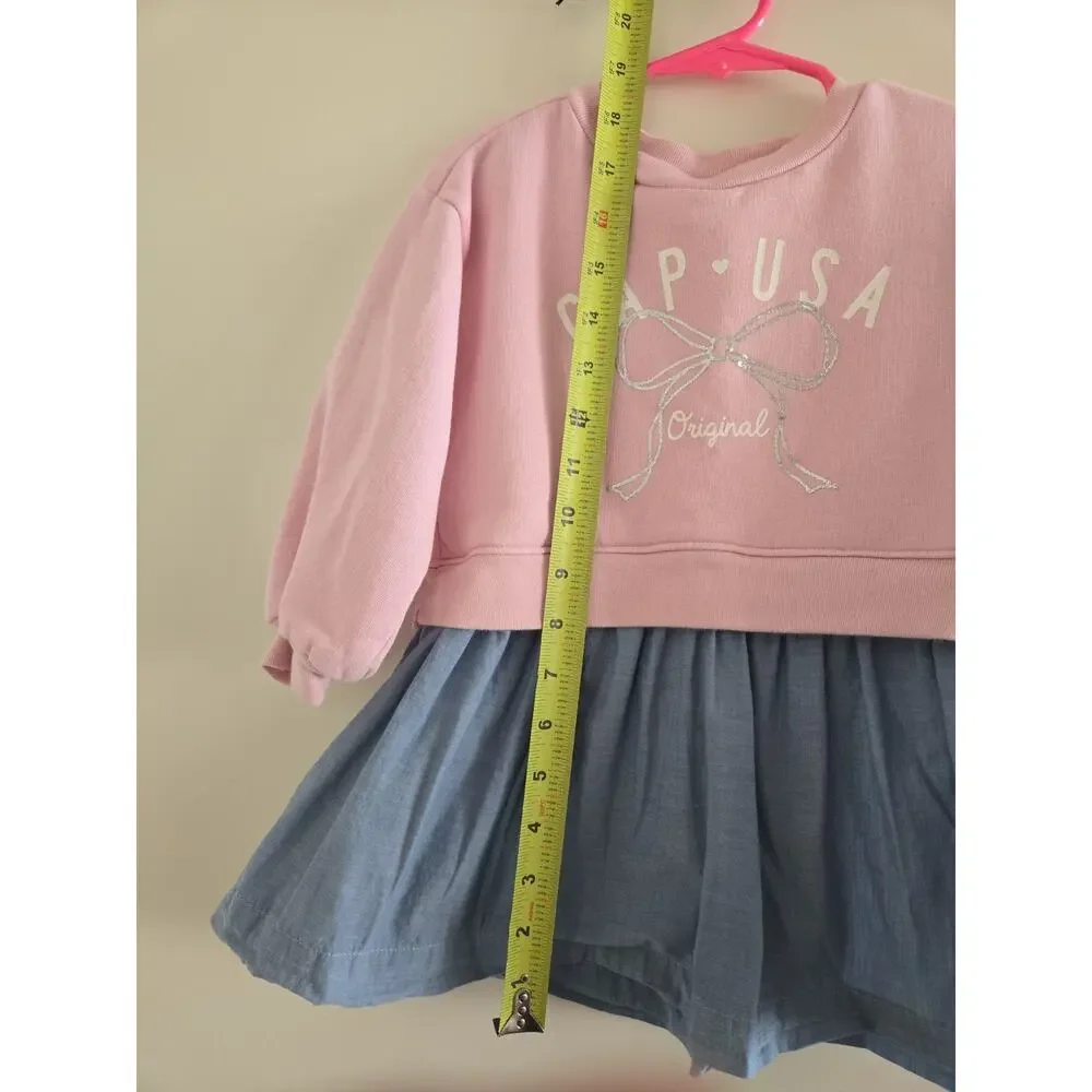 Baby Gap Girl Size 2T Dress Fleece Top Cotton Skirt Spring Summer USA Bow Print